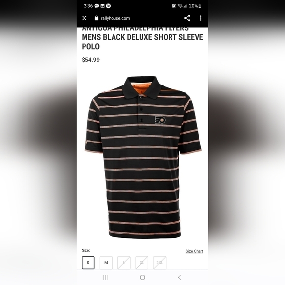 ANTIGUA PHILADELPHIA FLYERS MENS SZ SMALL BLACK DELUXE SHORT SLEEVE POLO SHIRT - Picture 8 of 8